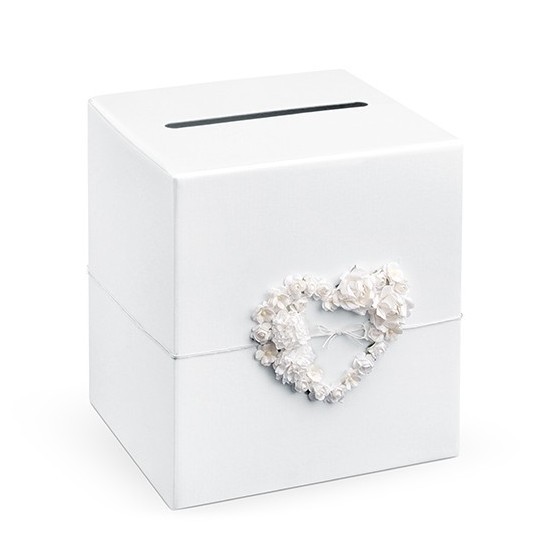 Wedding card box Elena white with flower heart 24x24x24 cm