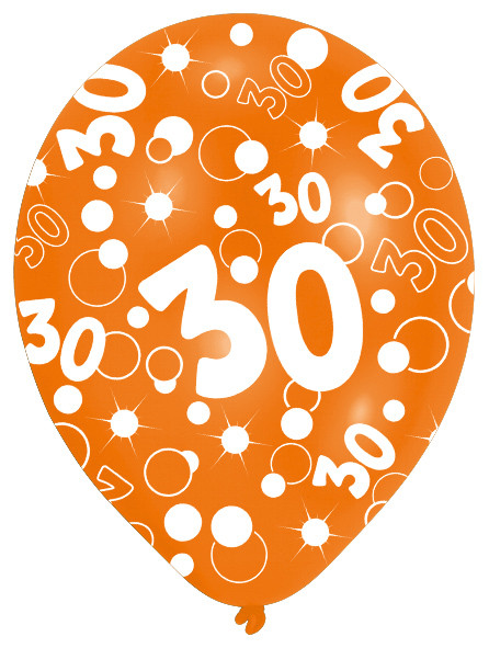 6 balloner Bubbles 30 års fødselsdag farverig 27,5 cm 4