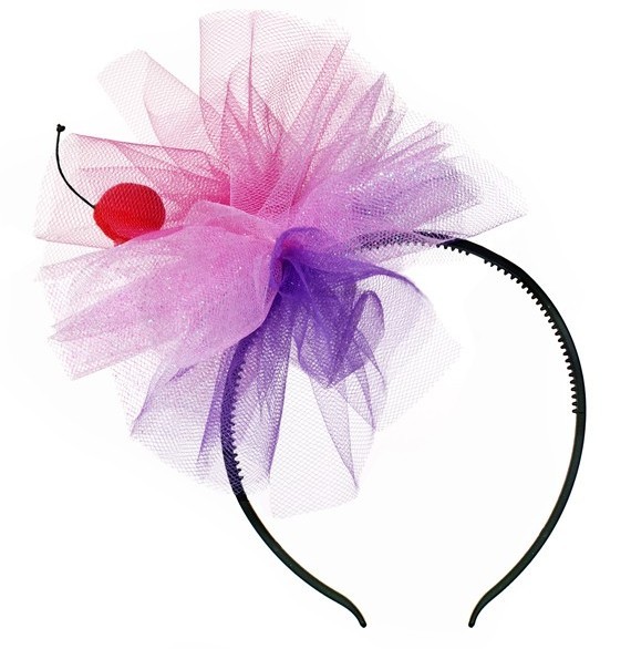 Pinky headband with tulle and cherry appliqué