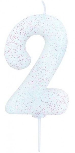 Glittering number 2 cake candle white 7cm