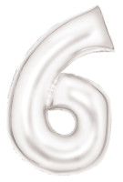 Balon foliowy numer 6 z masy perłowej biały 86cm
