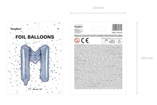 Holographic M foil balloon 35cm 2