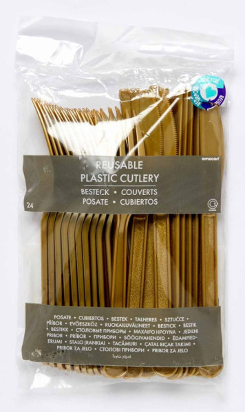 Golden cutlery set 24 pieces reusable