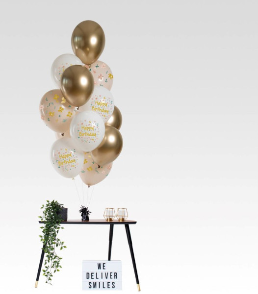 12 flowery birthday balloons 33cm