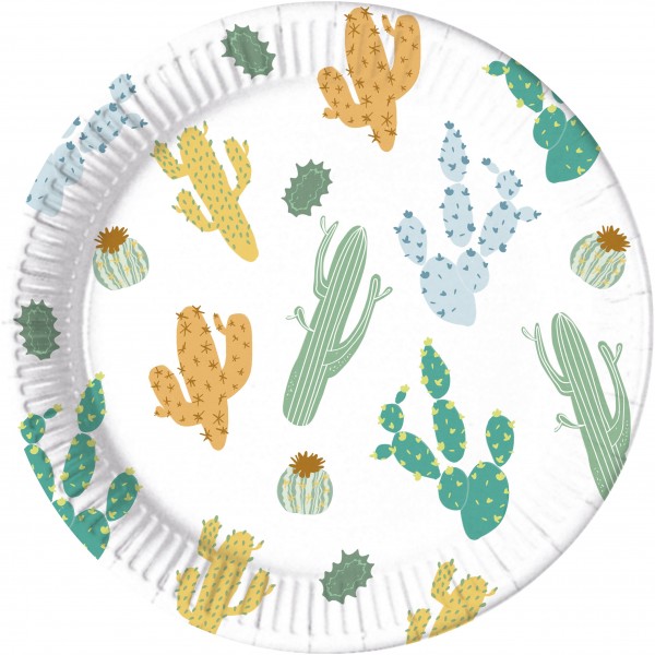 8 platos de papel eco fiesta cactus 23cm