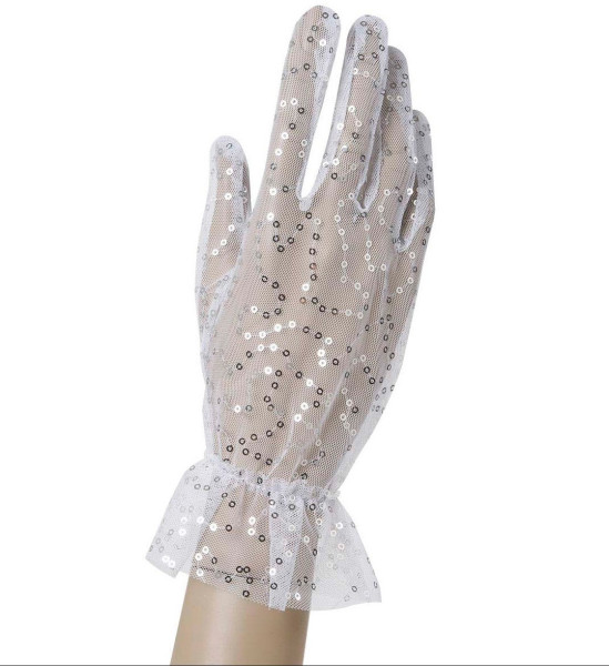 Glamorous Paillettes Mesh Gloves In White
