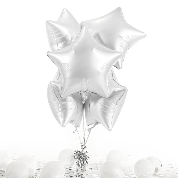 5 Heliumballons in der Box White Star matt
