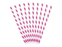 Vorschau: 10 gestreifte Papier Strohhalme pink 19,5 cm