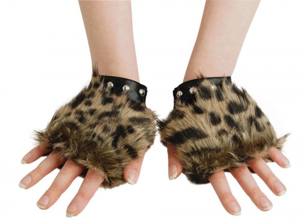 Plüschfell Leoparden Handschuhe