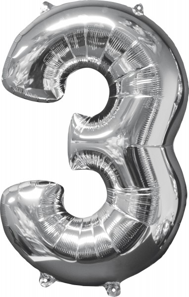 Foil balloon number 3 silver 66cm