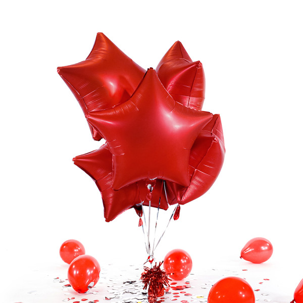 5 Heliumballons in der Box Red Star matt