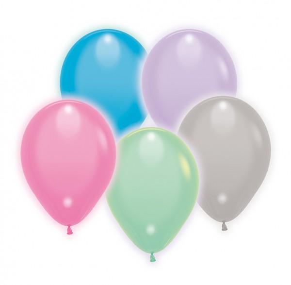 5 bunte LED Luftballons Pastell 23cm