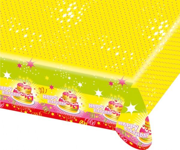 Happy Birthday Tischdecke Gelb Mit Geburtstagstorte 180x120cm