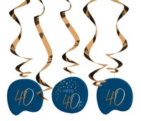 Vista previa: 5 espirales de decoración Elegant Blue 40th Birthday
