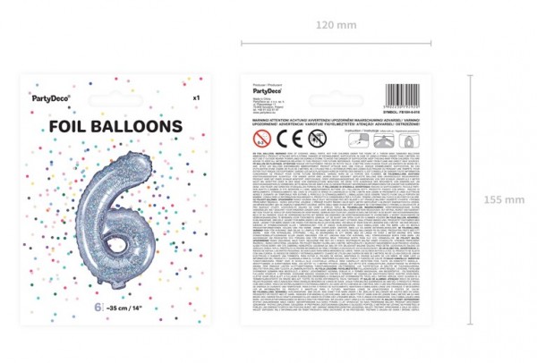 Holografischer Zahl 6 Folienballon 35cm 2