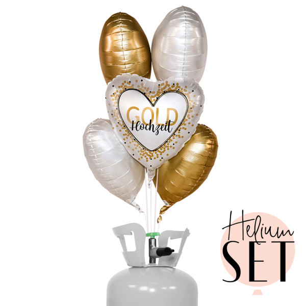 Goldene Hochzeit Ballonbouquet-Set mit Heliumbehälter
