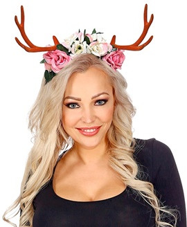 Opaska na głowę leśnego elfa z rogami i różami