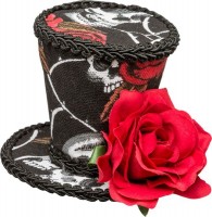 Vista previa: Mini sombrero de copa con rosa Dia De Los Muertos
