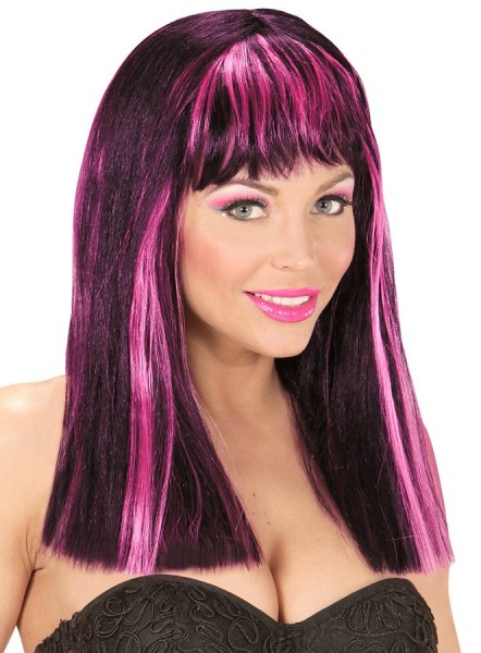 Lśniąca neonowa peruka w kolorze różowym 2