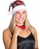Preview: Red and silver sequin Santa hat