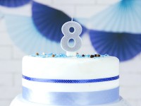 Number 8 cake candle silver gloss 7cm