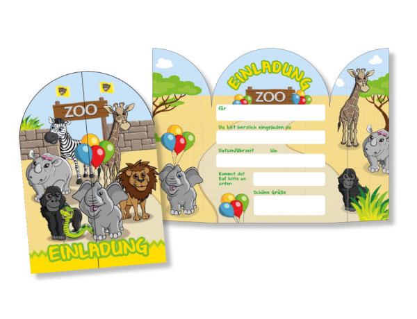 8 cartes d'invitation fête au zoo