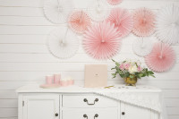 3 Hanging Paper Rosette Decorations Pastel Pink