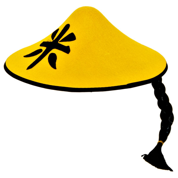 Sombrero chino con coleta en amarillo
