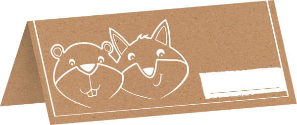 8 tarjetas de lugar con símbolo de zorro y castor
