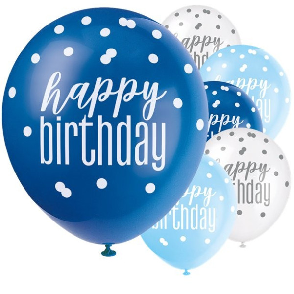 6 Blue Dots Birthday Luftballons 30cm
