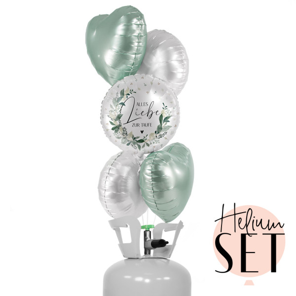 Greenery Taufe Ballonbouquet-Set mit Heliumbehälter