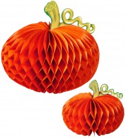 Preview: Honeycomb ball pumpkin decoration set of 2