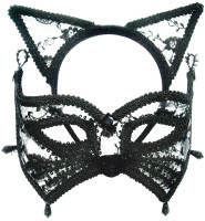 Máscara de ojos de gato de encaje con orejas