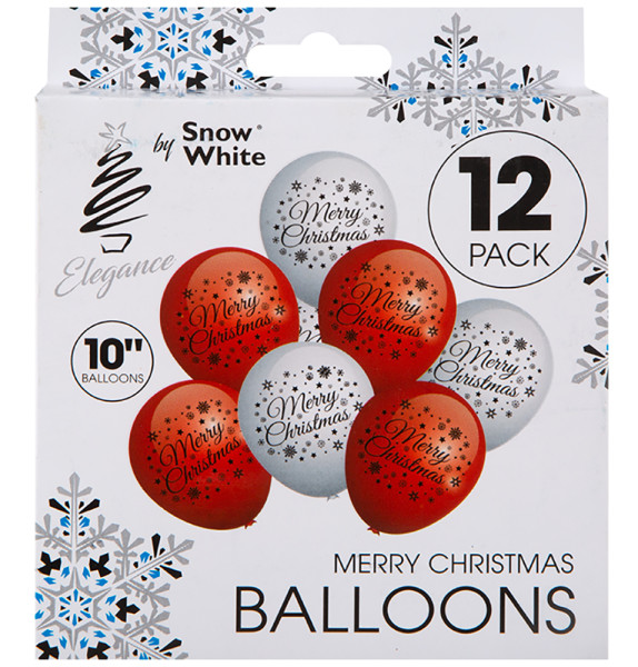 12 Merry Christmas Latex Ballons 25cm