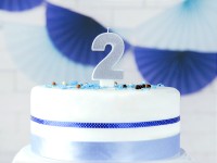 Number 2 cake candle silver gloss 7cm