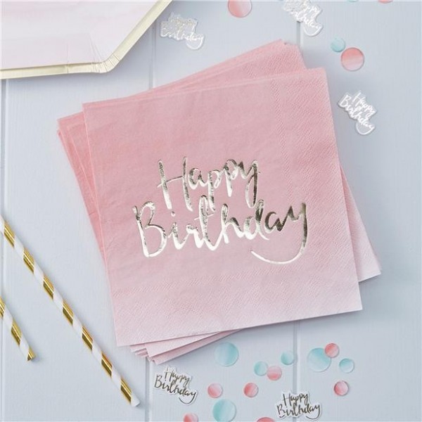 20 pink ombré birthday napkins 33cm