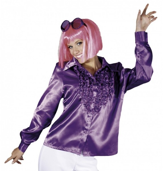 Fioletowa bluzka damska z falbaną disco