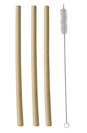 12 bamboe rietjes met borstel 23cm