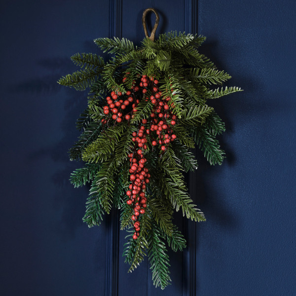 Adorno navideño para puerta con frutos rojos 50cm