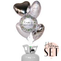 Vorschau: Natural Greenery Birthday Ballonbouquet-Set mit Heliumbehälter