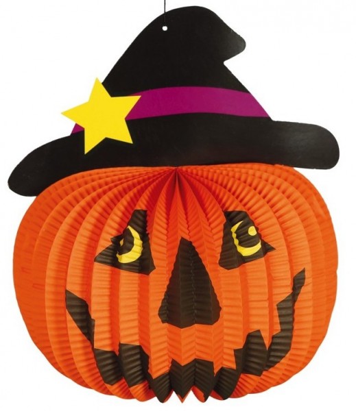 Pumpkin with witch hat lantern 28cm