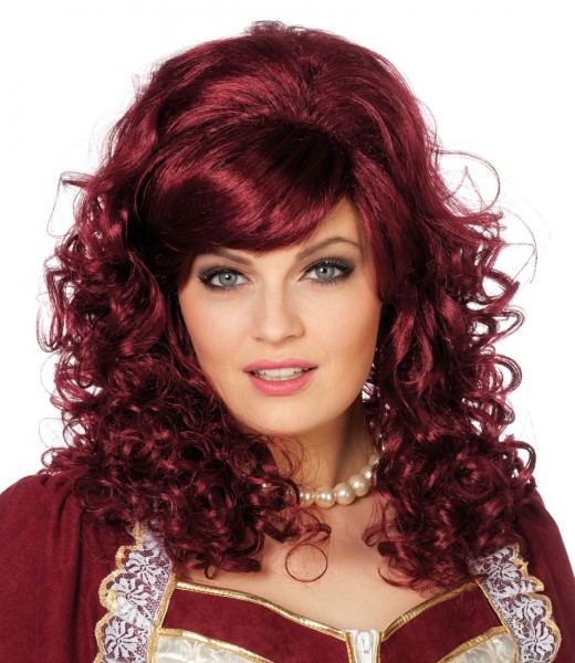 Noble curly wig in dark red
