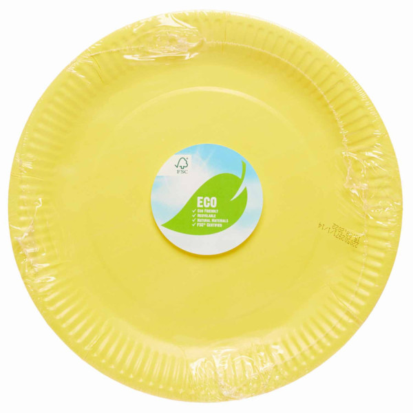 8 platos de papel ecológico amarillo sol 23cm