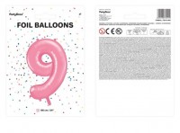Oversigt: Nummer 9 folie ballon lyserød 86cm