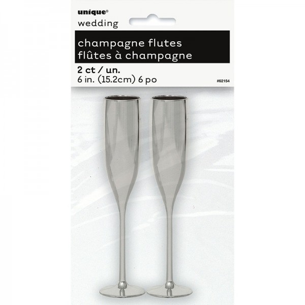 Set van 2 decoratieve champagneglazen plastic zilver 2