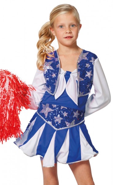 Glitrende cheerleader-børnedrakt i blå og hvid