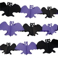 Vorschau: Fledermaus Papier-Girlande schwarz-violett 4m