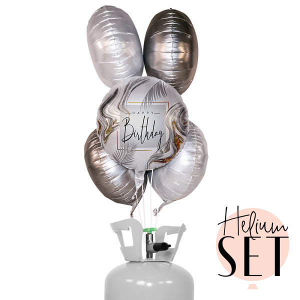 Modern Silver Birthday Ballonbouquet-Set mit Heliumbehälter