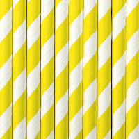 Oversigt: 10 stribede papirstrå gule 19,5 cm