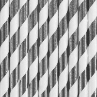 Preview: 10 striped paper straws silver 19.5cm